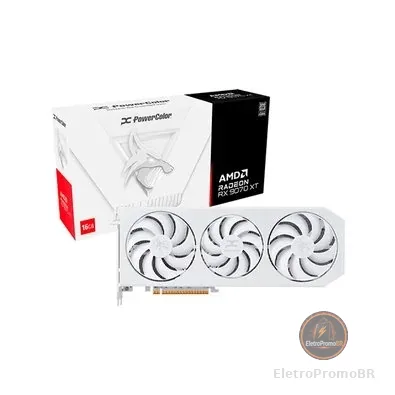 Placa de Vídeo PowerColor Hellhound Spectral White AMD Radeon RX 9070 XT 16GB GDDR6 - RX9070XT 16G-L/OC/WHITE
