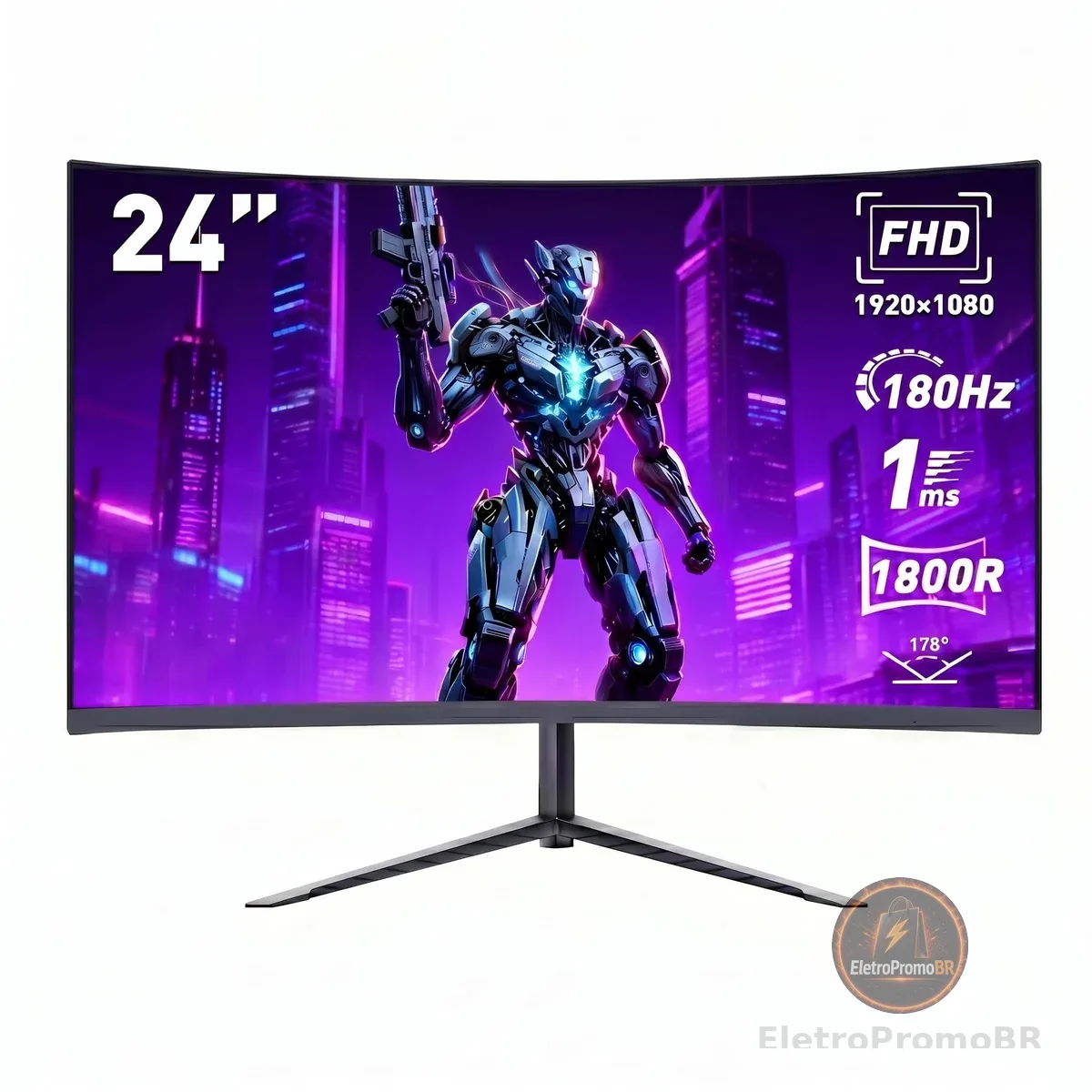 Monitor Gamer Curvo de 24 Polegadas, Monitor de Computador FHD 1080p, 180 Hz, Tempo de Resposta de 1 ms, Ultrafino, Alto-falantes Integrados, VESA, Compatível com G-SYNC