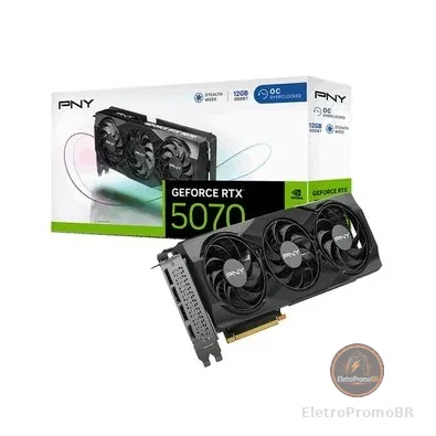 Placa de Vídeo PNY RTX 5070 Overclocked NVIDIA Geforce, 12GB GDDR7, Ray Tracing, DLSS 4, Triple Fan - VCG507012TFXPB1-O-TF