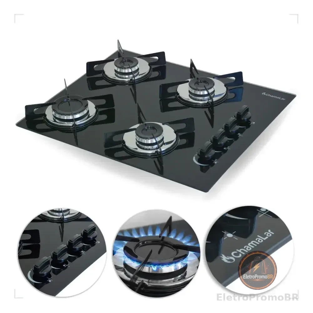 Fogão Cooktop Gás 4 Bocas Ultra Chama 127v/220v Preto