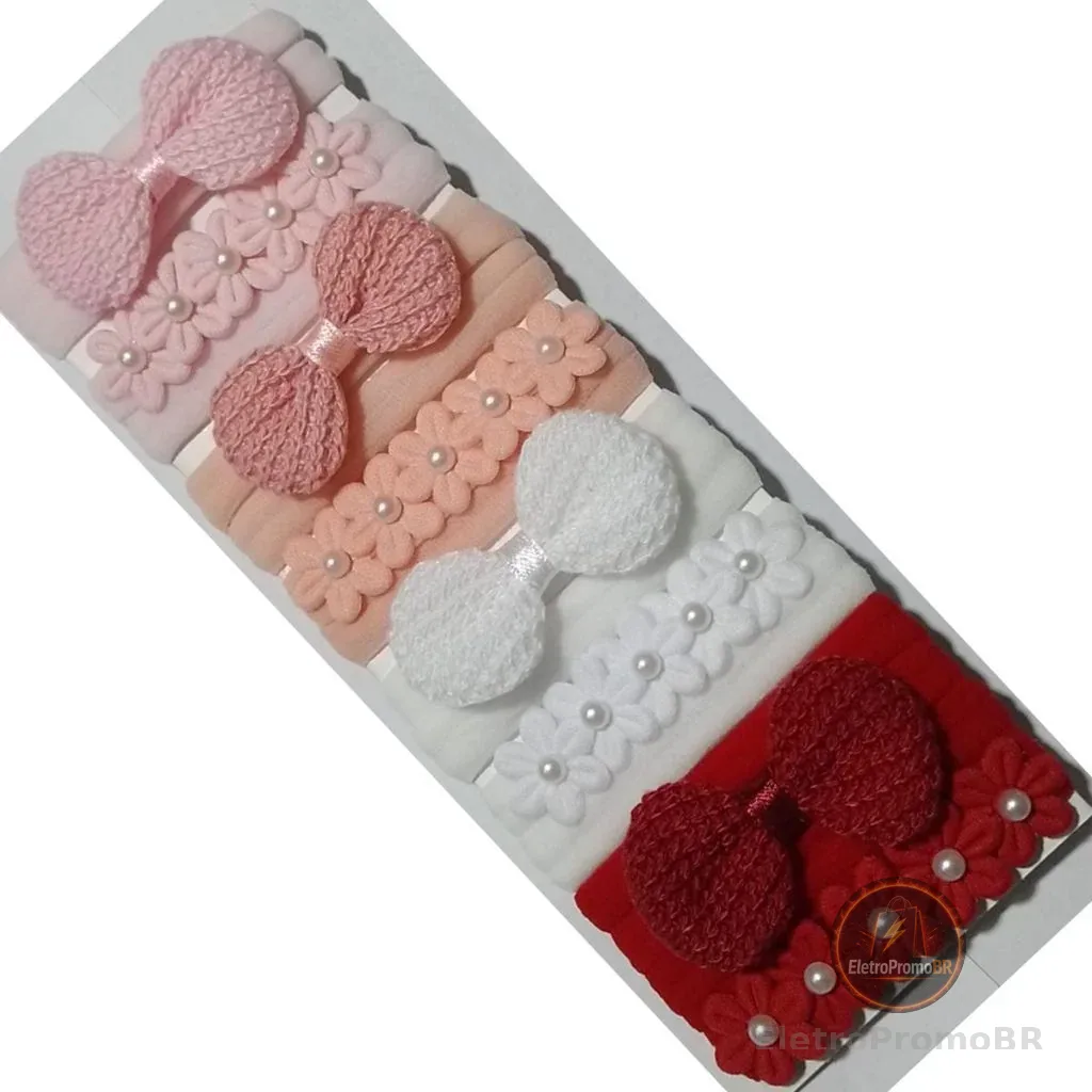 Kit 8 Faixinhas de Cabelo Croche/Flores para Bebê ( RN ate 2 anos) na meia de seda