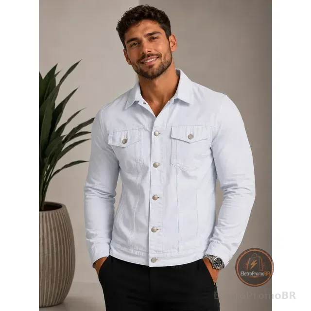 Jaqueta Masculina Sarja Jeans Slim Cores Clássicas Premium