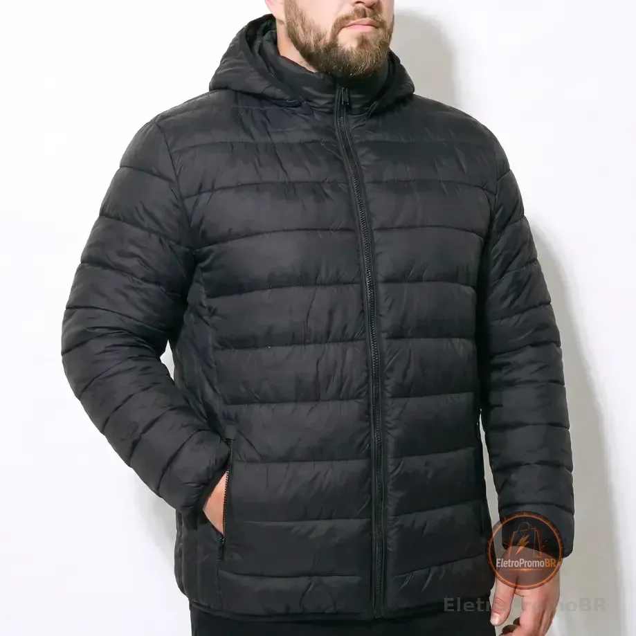 Jaqueta Bobojaco Masculino Plus Size Lisa Com Capuz Casual Preto G
