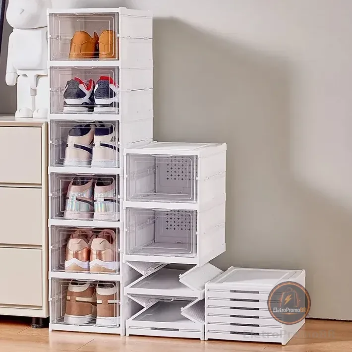 Sapateira Dobrável de Plástico com 6 Prateleiras Para 12 Pares – Branco