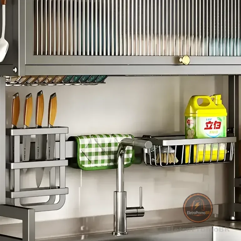 Escorredor De Pratos Louça Preto Cozinha Suspensa 65cm 18pçs Preto