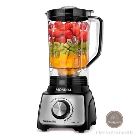Liquidificador Turbo, Mondial, 1100w - L-1100 Bi Preto/inox 127v
