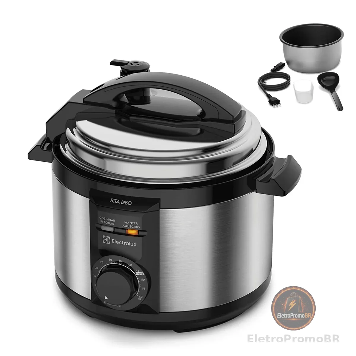 Electrolux Panela pressão elétrica capacidade 3L silenciosa segura 9 travas segurança timer feijão manter aquecido alça antitermica PCE15 inox 220v por Rita Lobo