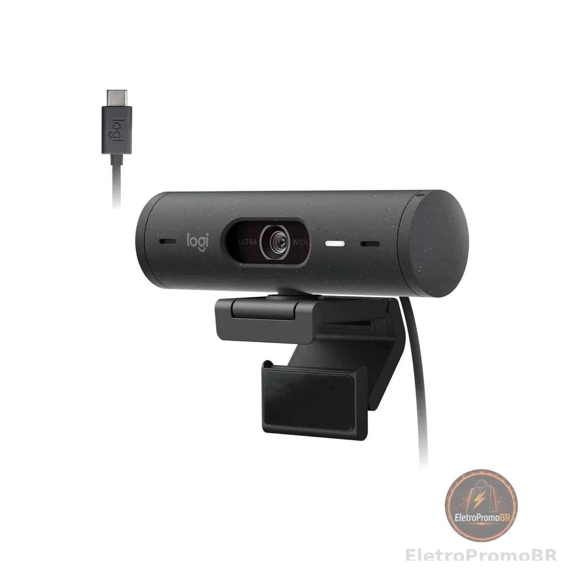Webcam Full HD Logitech Brio 500, Câmera para PC com Microfones Duplos, Privacidade Integrada, RightLight 4 e Enquadramento Automático - Grafite