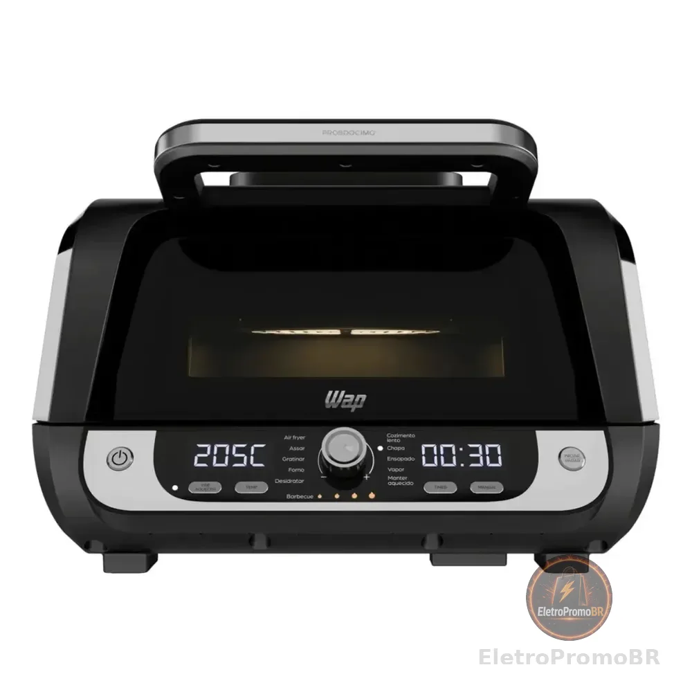 Fritadeira Elétrica Air Fryer WAP Cozinha Barbecue com Painel Digital e 12 Funções Preto e cinza