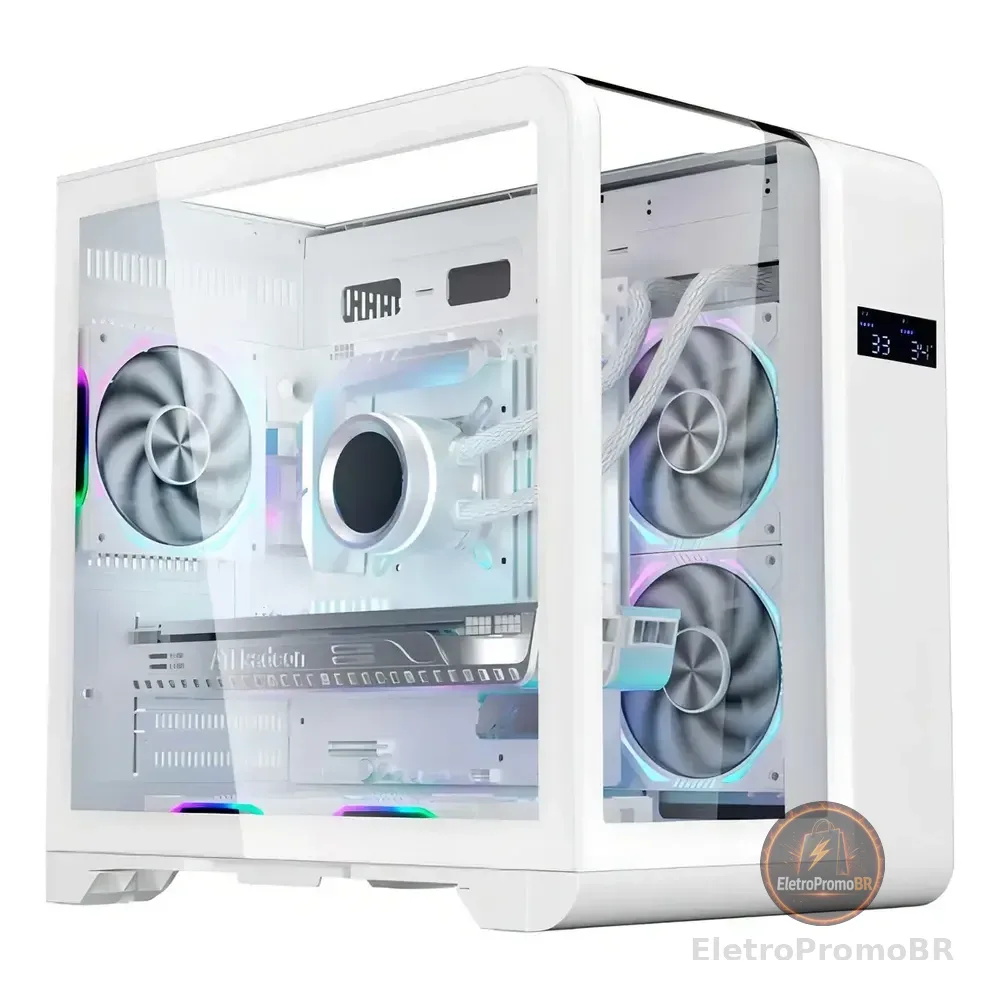 Mid tower Gamer Branco K-Mex Aquario CG-W8KI Cyberpunk c/ Display Digital