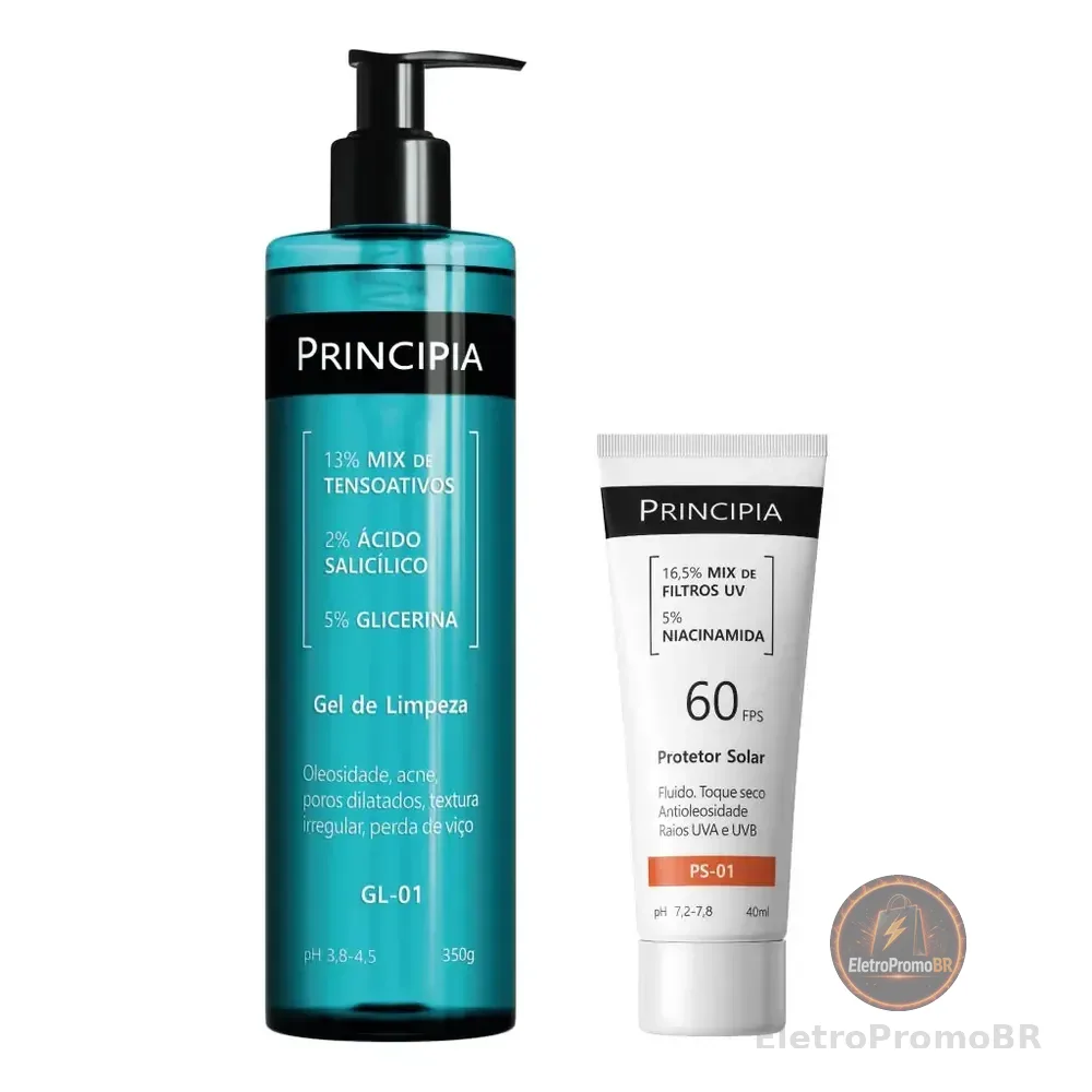 Principia Kit Gel de Limpeza GL-01 + Protetor Solar Facial PS-01 FPS 60