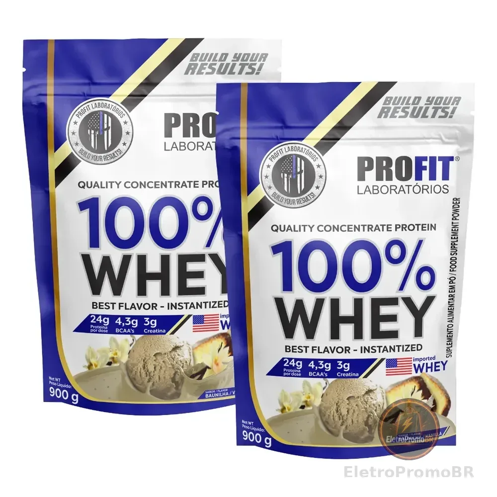 Kit 2 Whey Protein 100% De 900g Suplemento Diversos Sabores Baunilha