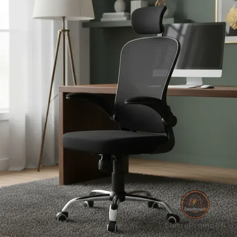 Cadeira De Escritório Ergonômica Giratória B100 Boston Preta Com Estofado Mesh Com Ajuste Lombar Luvinco