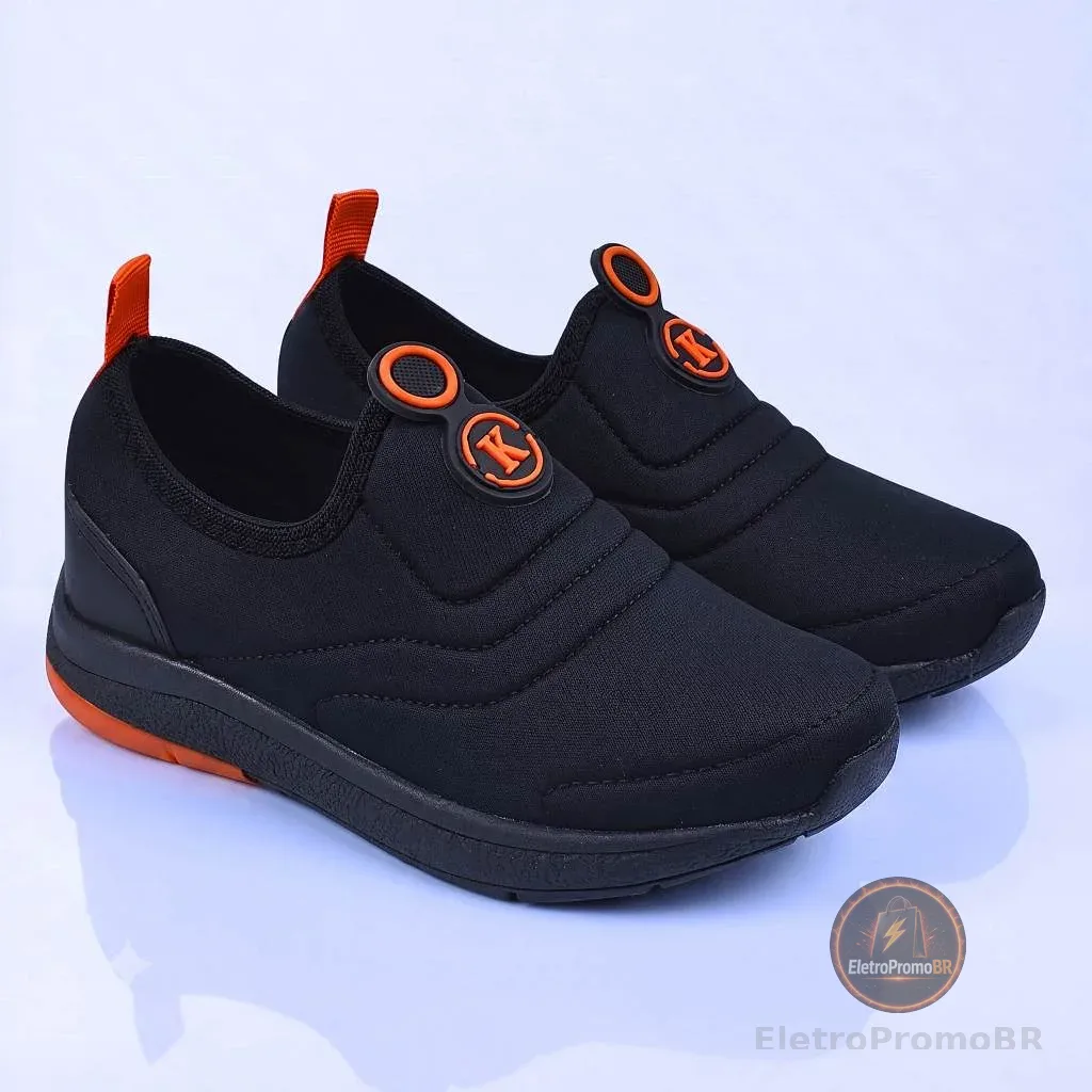 Kidstep Tenis Escolar Infantil Calce Fácil K Masculino Preto com Laranja 28 ao 36