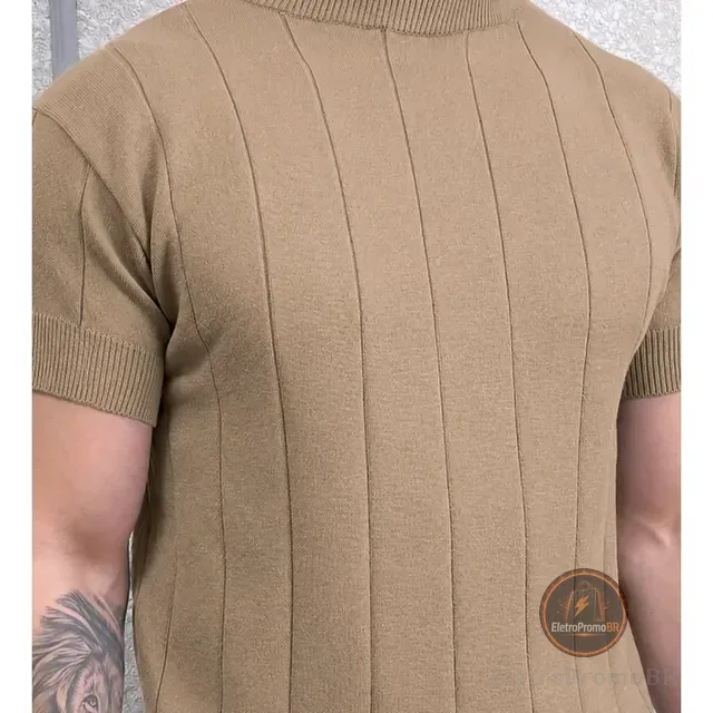 Camiseta Masculina Tricô Modal Premium Canelada Macia Social