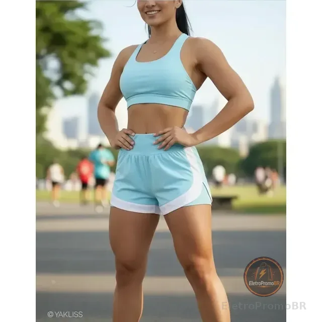 Conjunto Feminino Short Duplo E Top  Academia Fitness