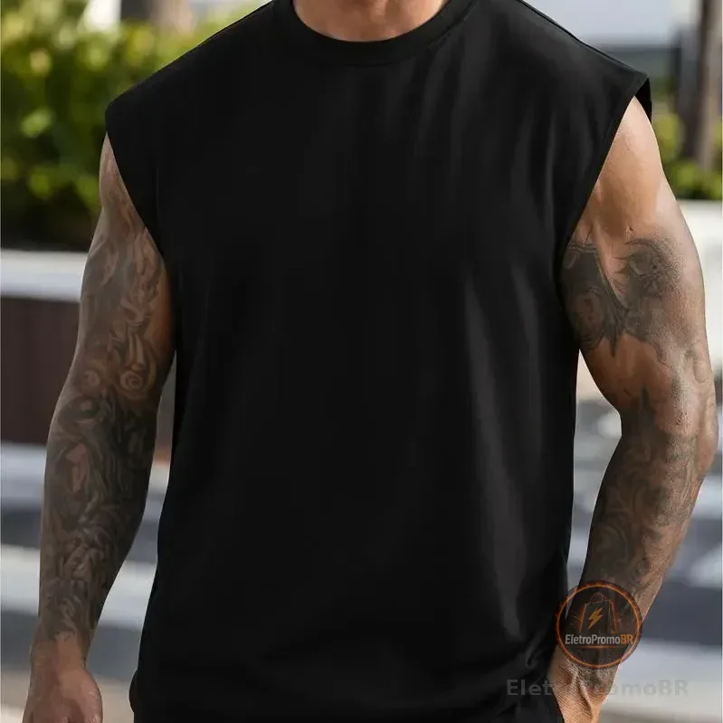 Regata Oversized Masculino Tamanho Grande Básica Lisa Preto P