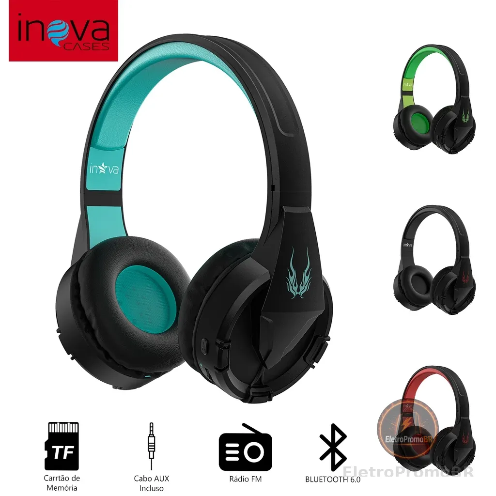 Inova Fone de ouvido Headphone Bluetooth 6.0 para jogos Cartão De Memória AUX FM Bateria de Longa Duração Fone Corrida