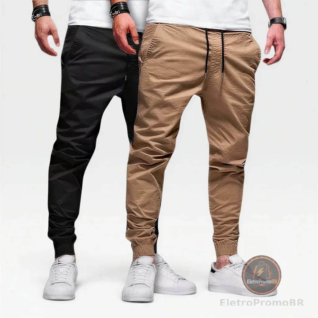 Calças Jogger Masculina Sarja ou Jeans Streetwear 4 Bolsos