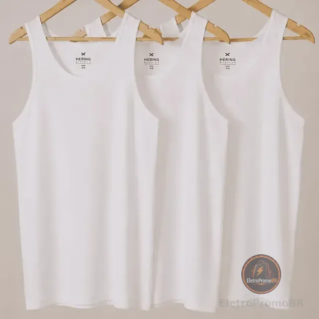 Kit Com 3 Regatas Masculinas Básicas Slim Hering