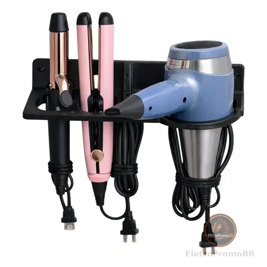 Suporte De Parede Para Secador, Chapinha E Babyliss 3 Em 1 Preto