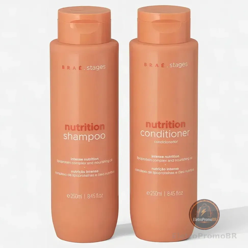 Kit Braé Stages Nutrição: Shampoo e Condicionador para Cabelos Ressecados e sem Vida