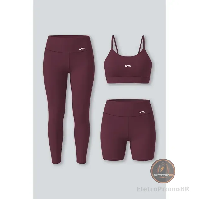 Kit Conjunto Feminino Fitness Top Alça + Legging + Short