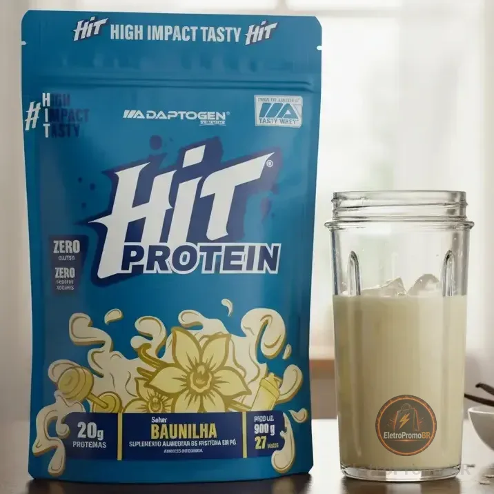 Suplemento Hit Protein Adaptogen Science sachê 900g Whey Protein Zero Gluten Zero açucar Sabor Baunilha