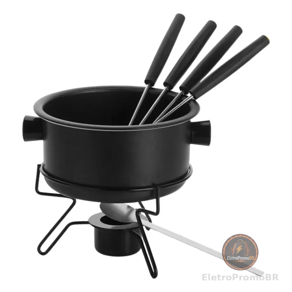 Aparelho Fondue Pop Antiaderente 7 Pçs Preto Forma + 4 Garfo