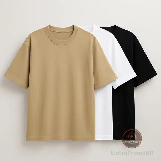 Kit 3 Oversized Masculina Stretwear Básica Lisa Premium