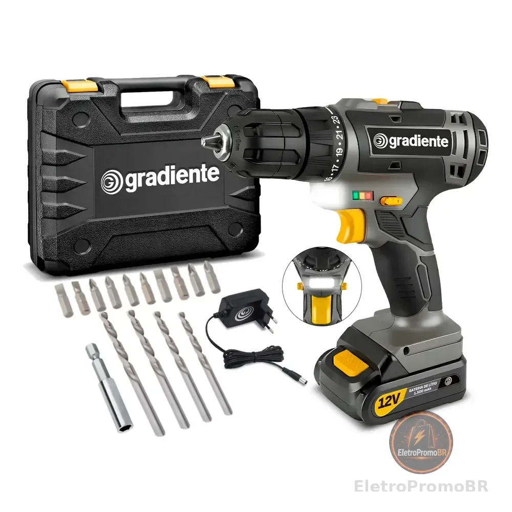 Furadeira Parafusadeira Sem Fio  A Bateria 12v Com Maleta Preto 127/220v 60hz