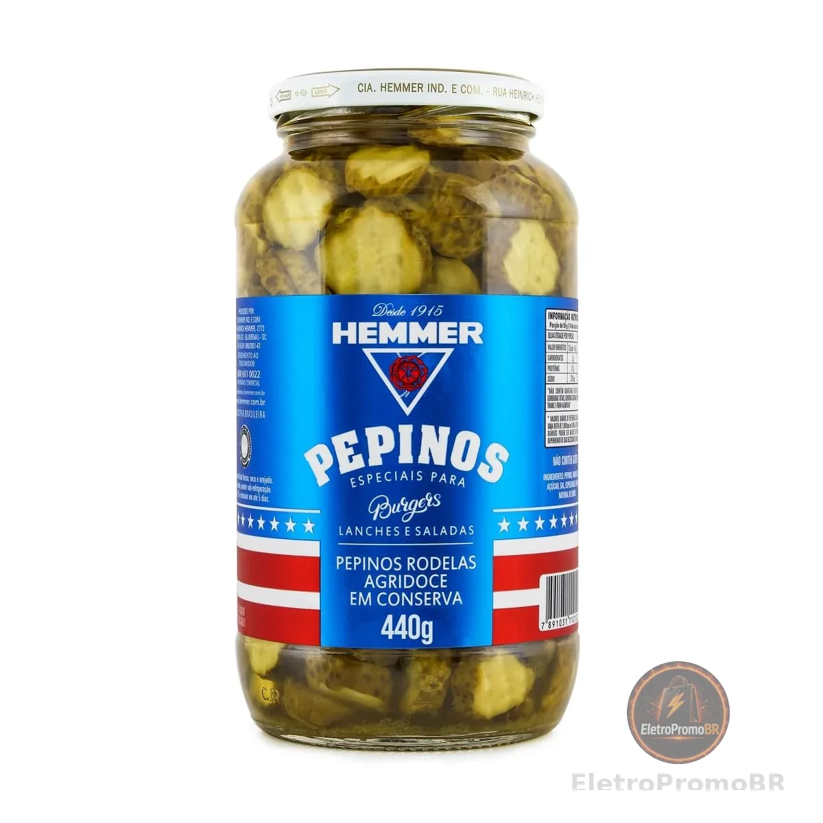 Pepinos em Conserva Agridoce Hemmer Vidro 440G