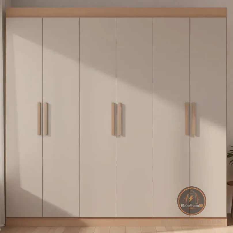 Guarda-roupa Casal Bartira Ville Com 6 Portas E 2 Gavetas Cor Avelã com Cappuccino