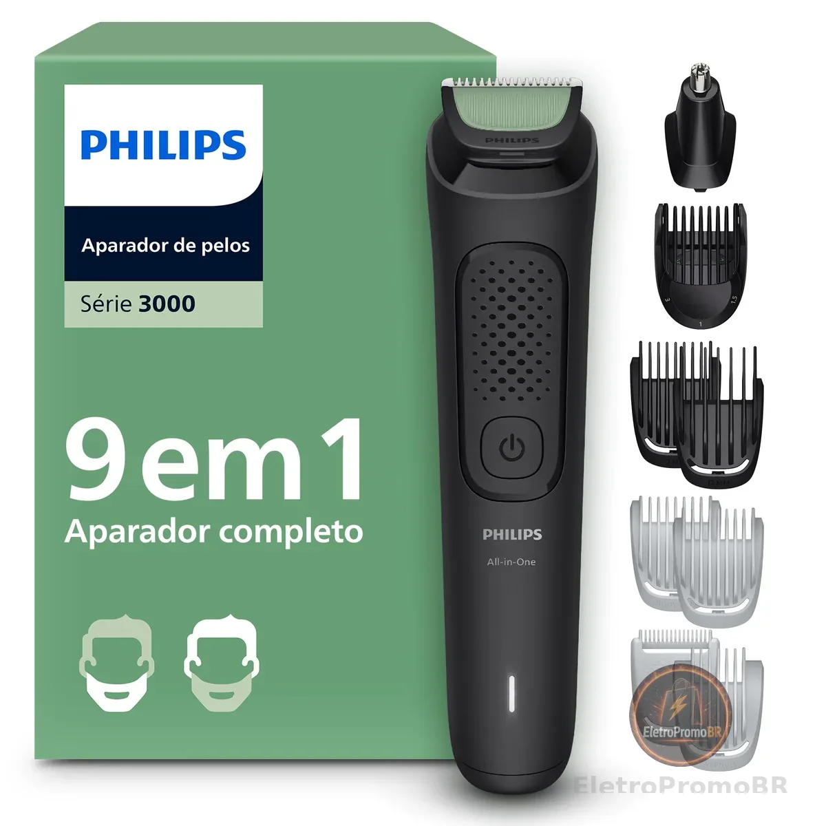 Aparador de Pelos Philips All-in-One 9 em 1 Série 3000 | Máquina para Rosto, Cabelo e Corpo | Barbeador Elétrico Multigroom | MG3927/15