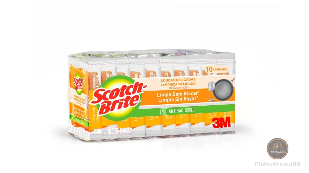 Scotch-Brite, 3M, Esponja para Louças Delicadas, 10 Unidades - Laranja