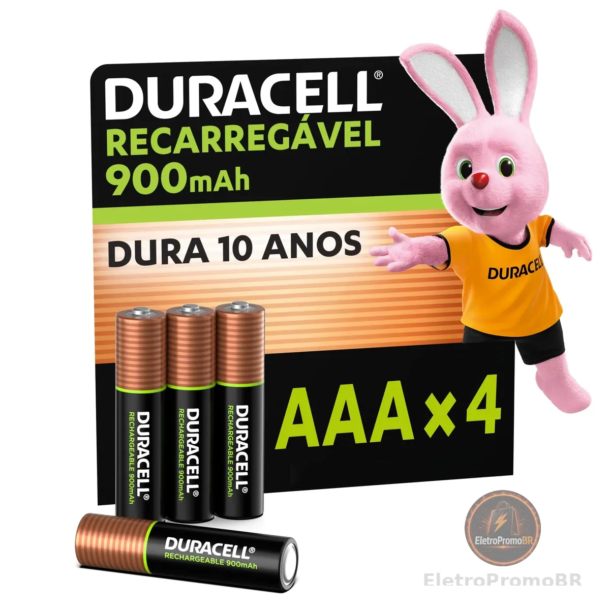 Duracell Pilha Recarregável AAA 900mAh Palito Com 4 Unidades – Ideal para Câmeras Digitais e Dispositivos de Alto Consumo