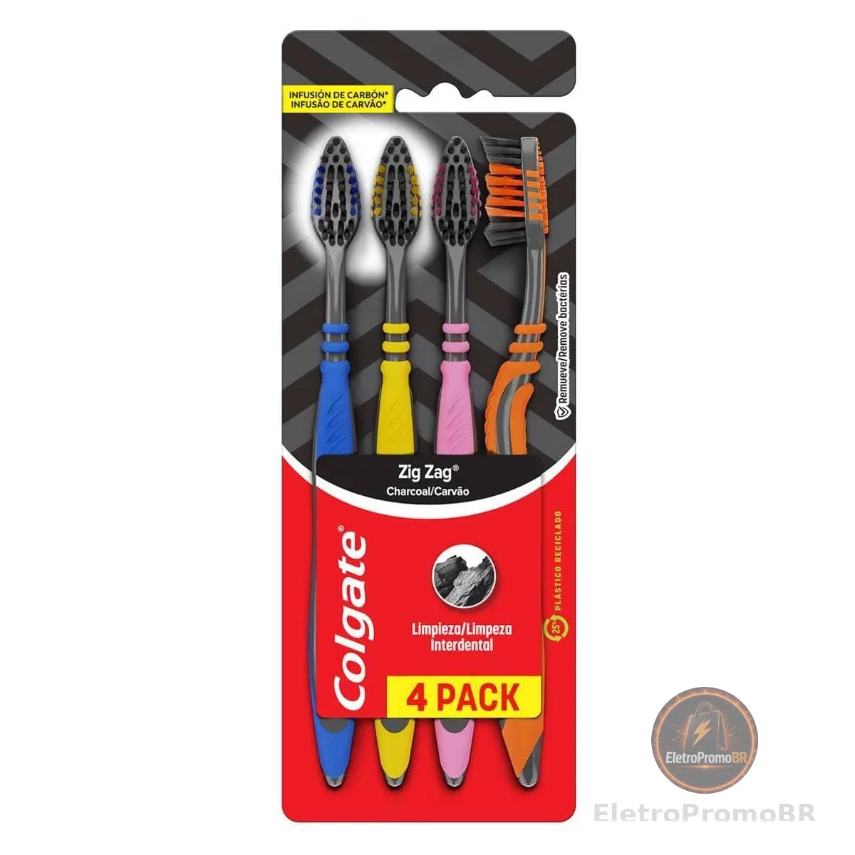 Colgate ZigZag Carvão Escova de Dente, 4 Unidades