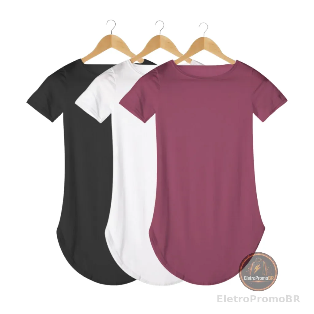 Kit 3 Blusinha Feminina Long Line Academia Basica Promoção