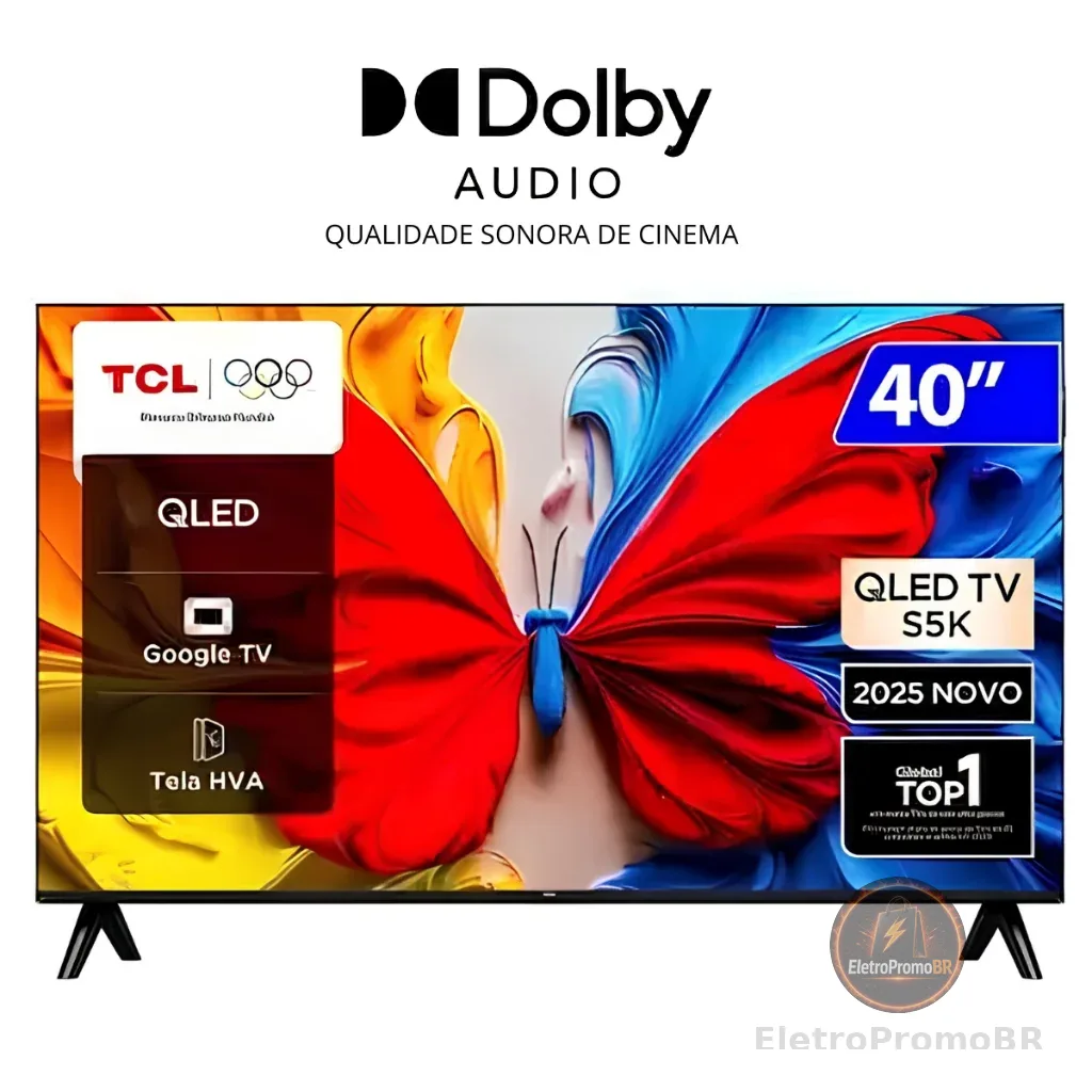 SMART TV 40 TCL FULL HD QLED DOLBY AUDIO SEM BORDA COM TECNOLOGIA HDR 40S5K