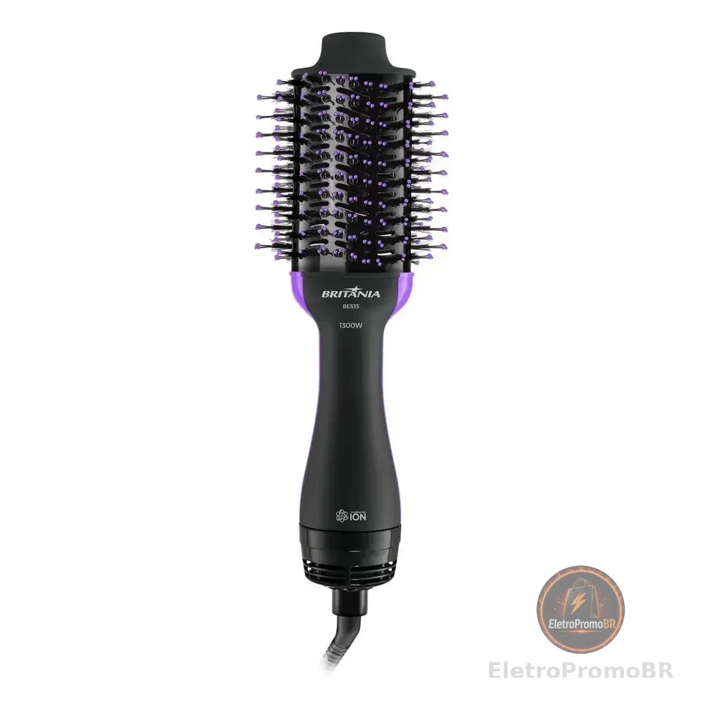 Escova Secadora Britânia 4 Em 1 Nanocerâmica 1300w Bes35 Bivolt Preto 127/220v