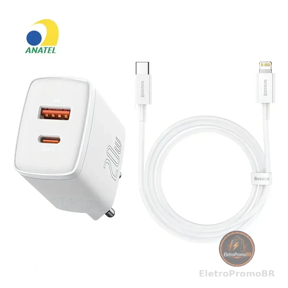 Carregador Turbo 20w Baseus Para iPhone 13 12 11 Cabo 1m