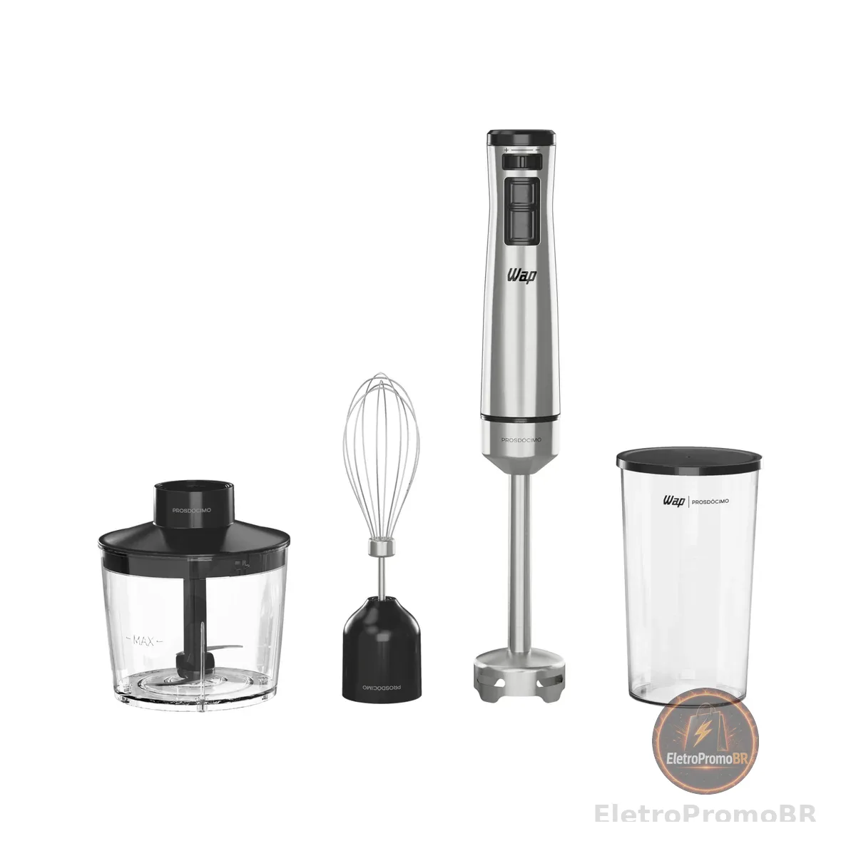 WAP Mixer Elétrico 3 em 1 com Processador, Miniprocessador e Batedor de Clara em Inox Prosdócimo WM1 1000W 220V