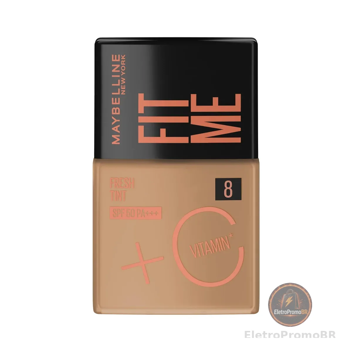 Maybelline NY Fit Me Fresh Tint Base Líquida, Proporciona Efeito Glow Natural, Controla a Oleosidade e Uniformiza a Pele com Vitamina C e FPS 50, Cor 08, 30ml