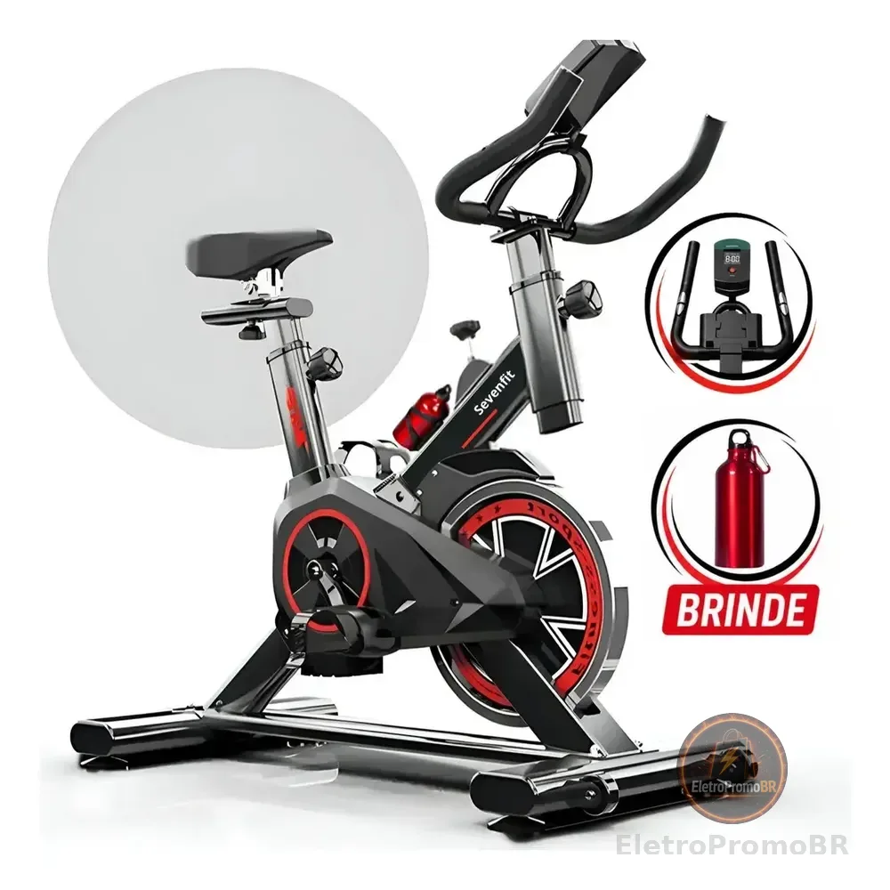 Bicicleta Ergométrica Bike Spinning Garrafa 6kg Sensação Inércia Com Medidor Cardíaco Fitness Preto e Vermelho Sevenfit Para Cardio E Musculação