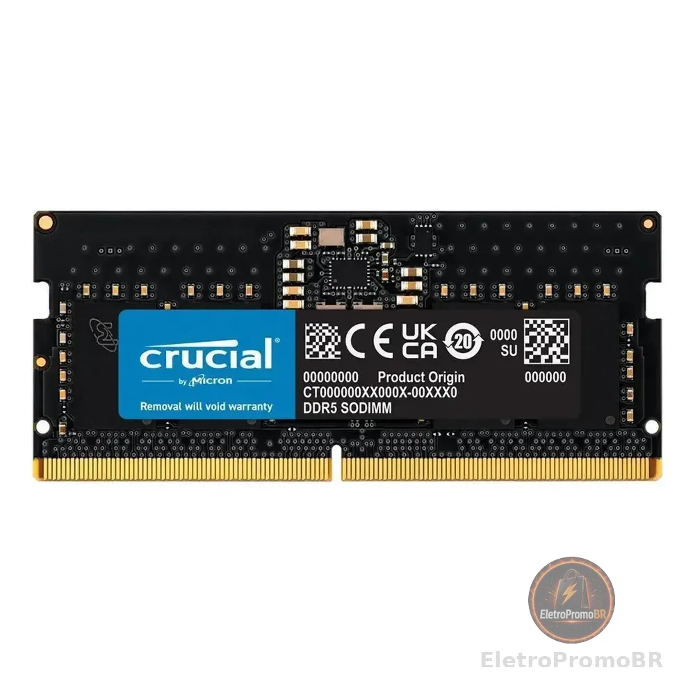 Memória Para Notebook Crucial 8gb Ddr5 4800mhz Sodimm Ct8g48c40s5 Cor Preto