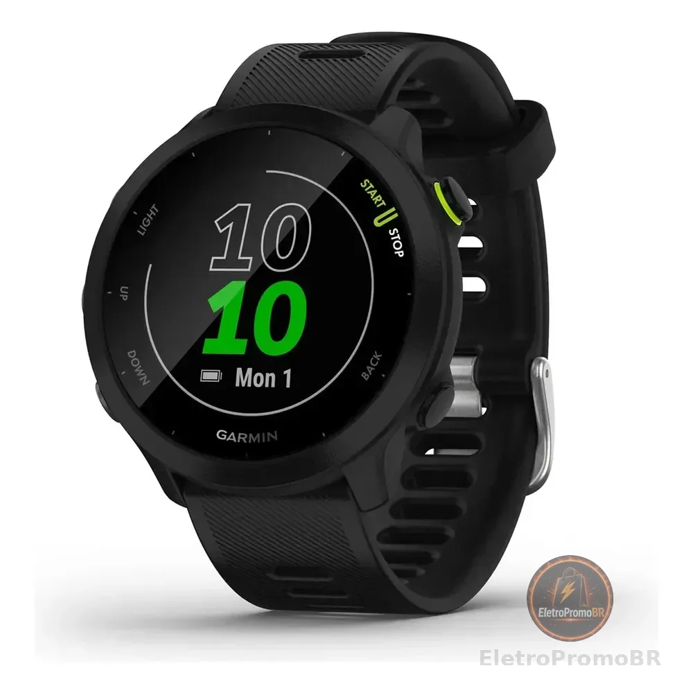 Relógio Garmin Forerunner 55 Monitor Cardíaco E Gps 42mm Black Mesh Black Preto