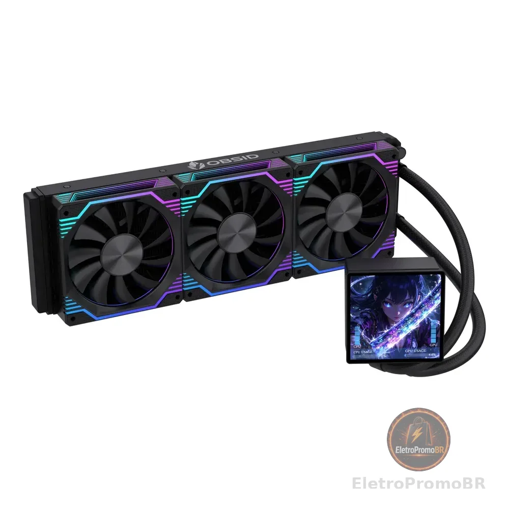 Water Cooler Obsid Lcd 360mm Tela Magnético Intel Amd Preto Preto