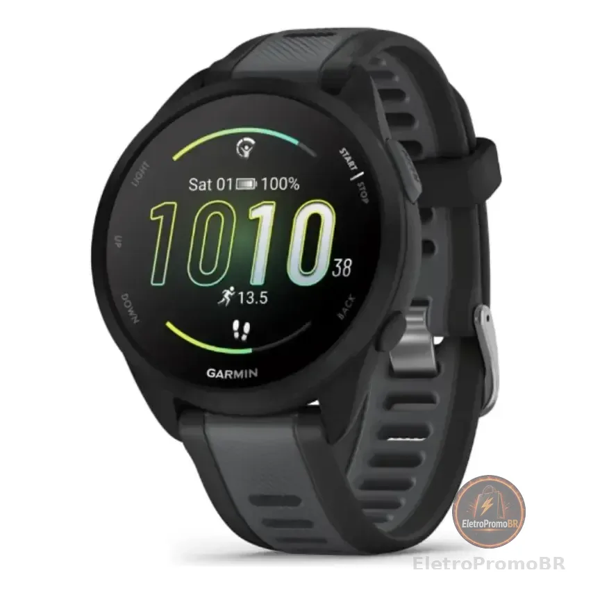 Smartwatch Relógio Garmin Forerunner 165 43mm Preto Mesh Cinza
