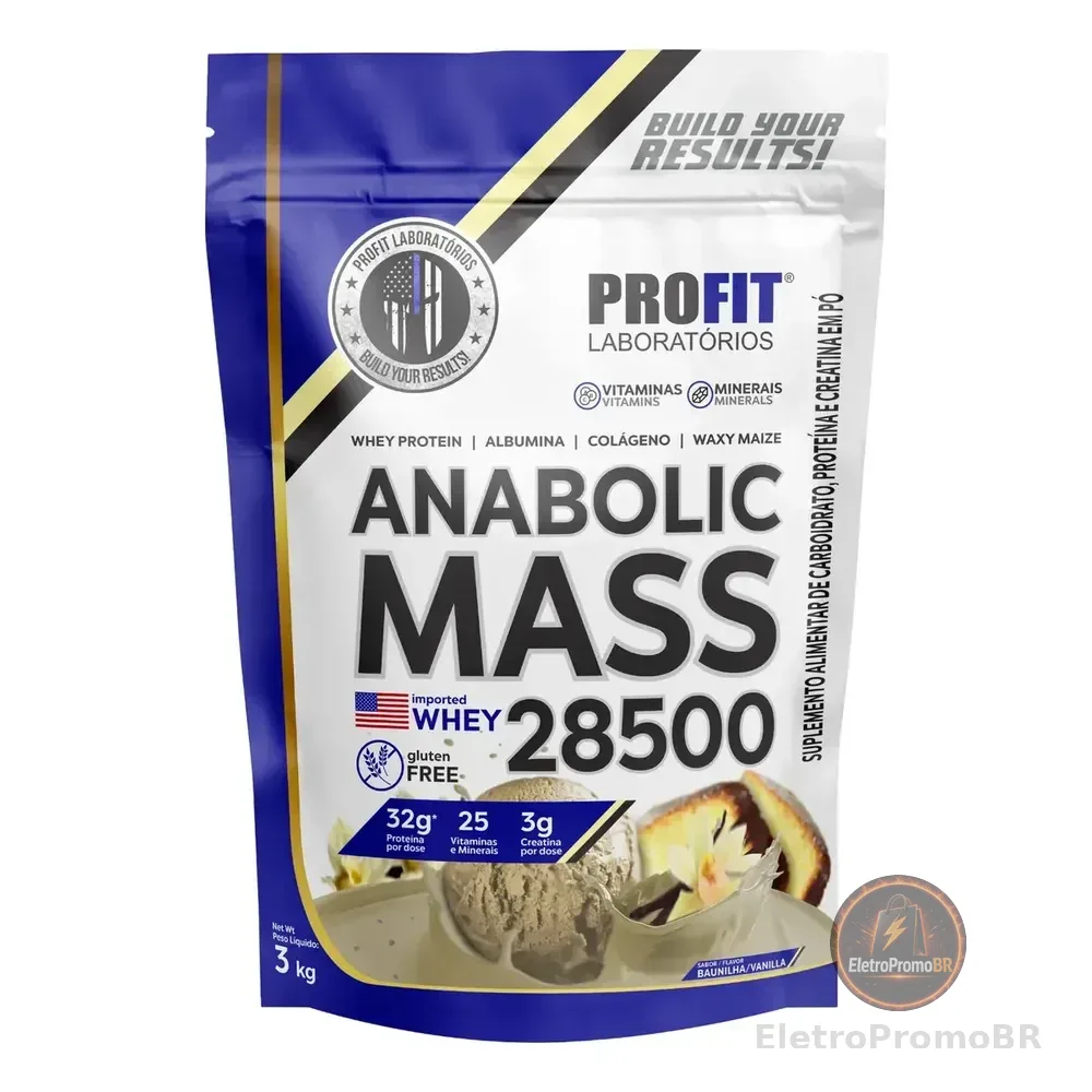Hipercalórico Anabolic Mass 28500 3kg Profit Labs Sabor Baunilha