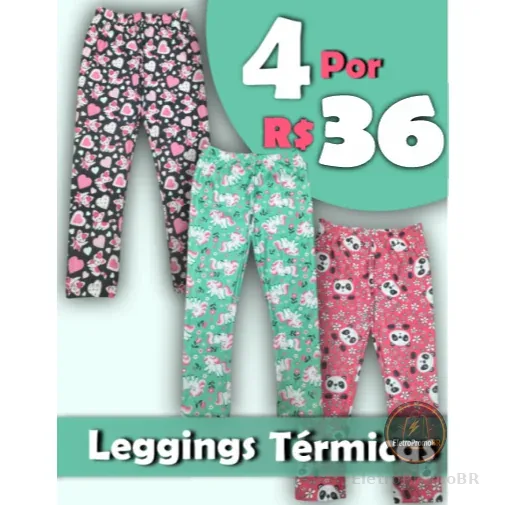 Kit Com 4 Calças Leggings Térmica Infantil Menina em Microfibra Cores Sortidas